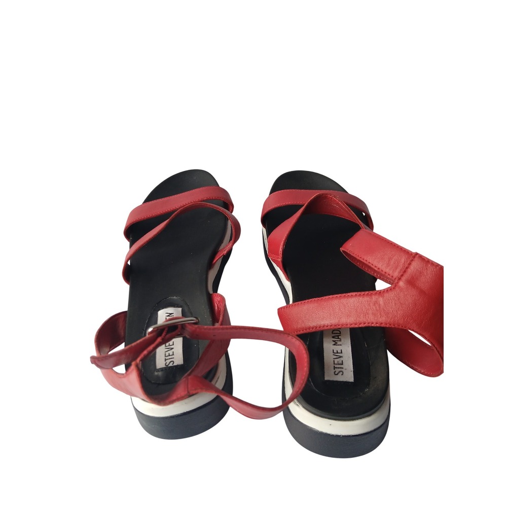 Steve Madden Womens Red Leather Ankle Strap Platform Wedge Sandals - Picture 5 of 7